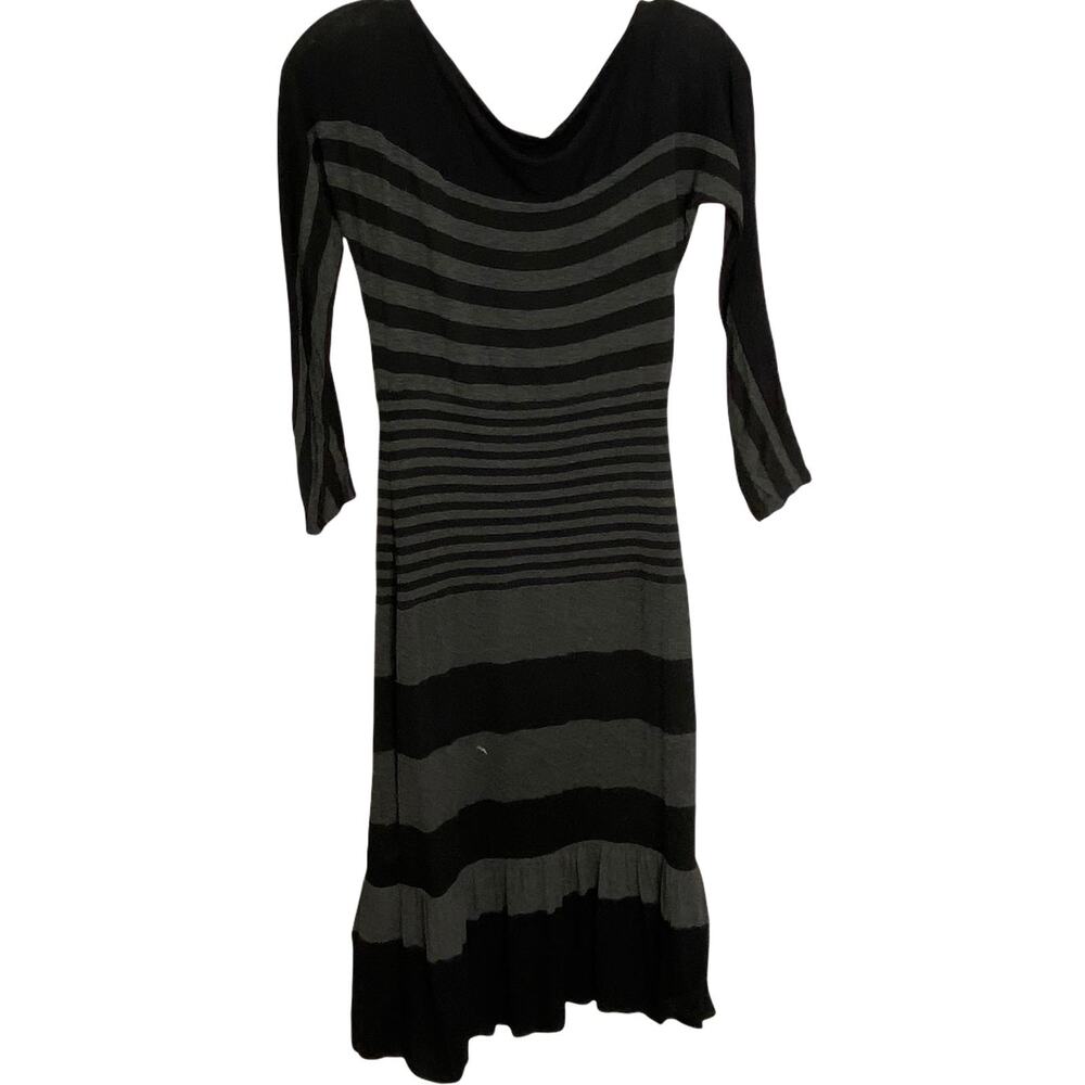 Bailey 44 Women Maxi Dress Gray Ruffles Striped Long Sleeve Scoop Neck Stretch S